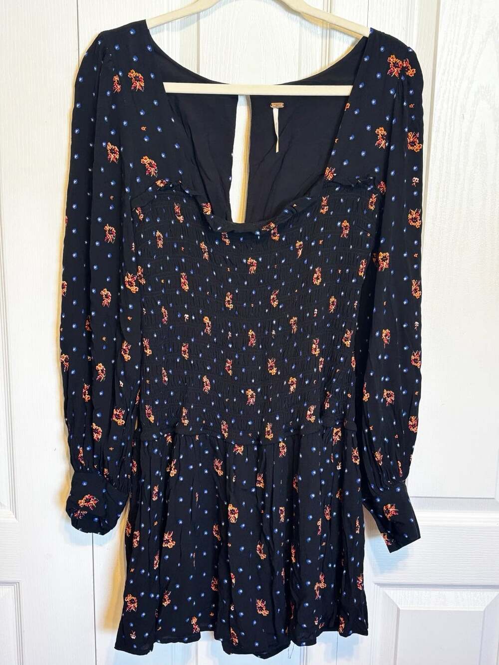 Free People Two Faces Smocked Printed Mini Dress